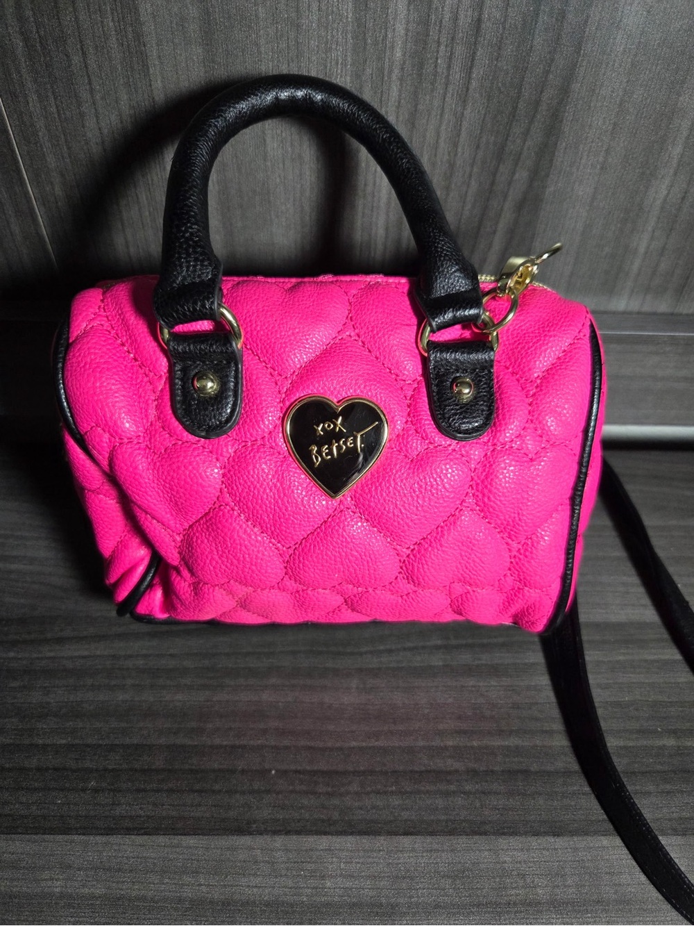 Betsey Johnson Hot Pink Quilted Mini Satchel with Black Handles